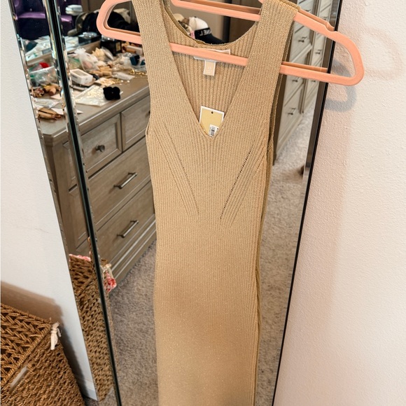 MICHAEL Michael Kors Gold / Khaki Sleeveless Knit Midi Dress - Picture 4 of 7